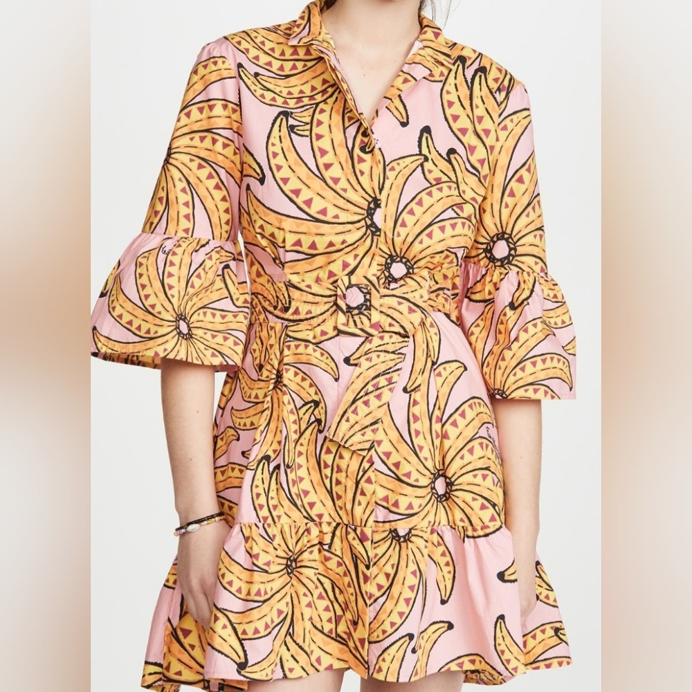 FARM Rio Pink and Yellow Floral Print Tiered Dress
